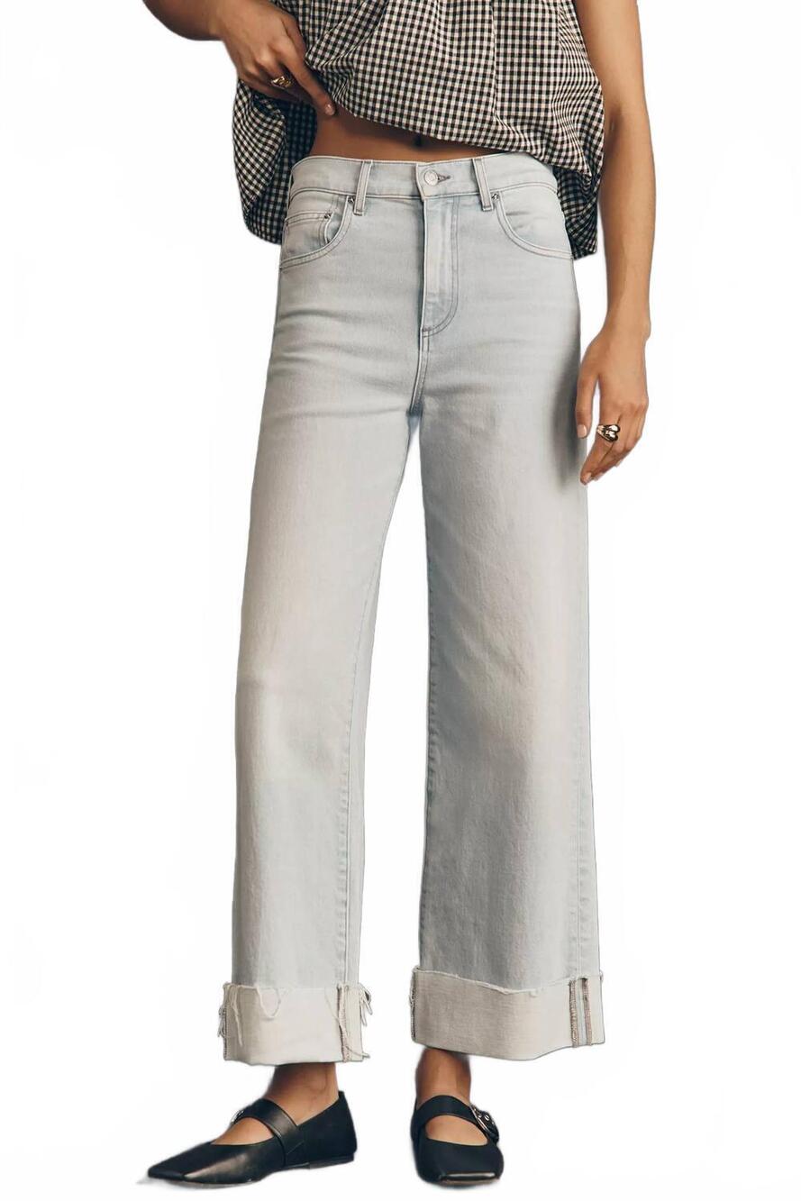 NEW LE JEAN column wide-leg cuffed jeans in sun bleached